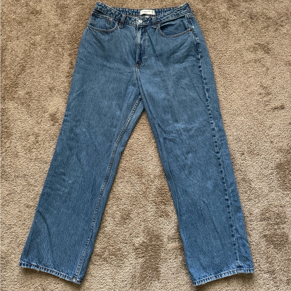 Abercrombie & Fitch Wide Leg Medium Wash Curve Love Jeans